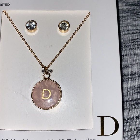 Genuine Rose Quartz with “D” Initial Disk Necklace and Earring Set 18.5” - Picture 6 of 12